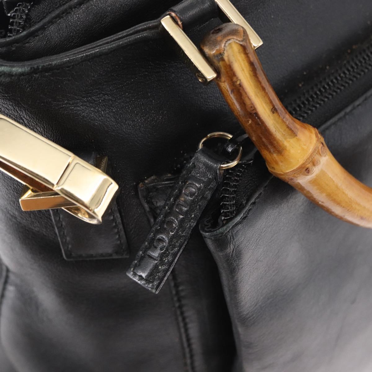 GUCCI Bamboo Hand Bag Leather 2way Black Gold 002 3754 0508 Auth ep12188