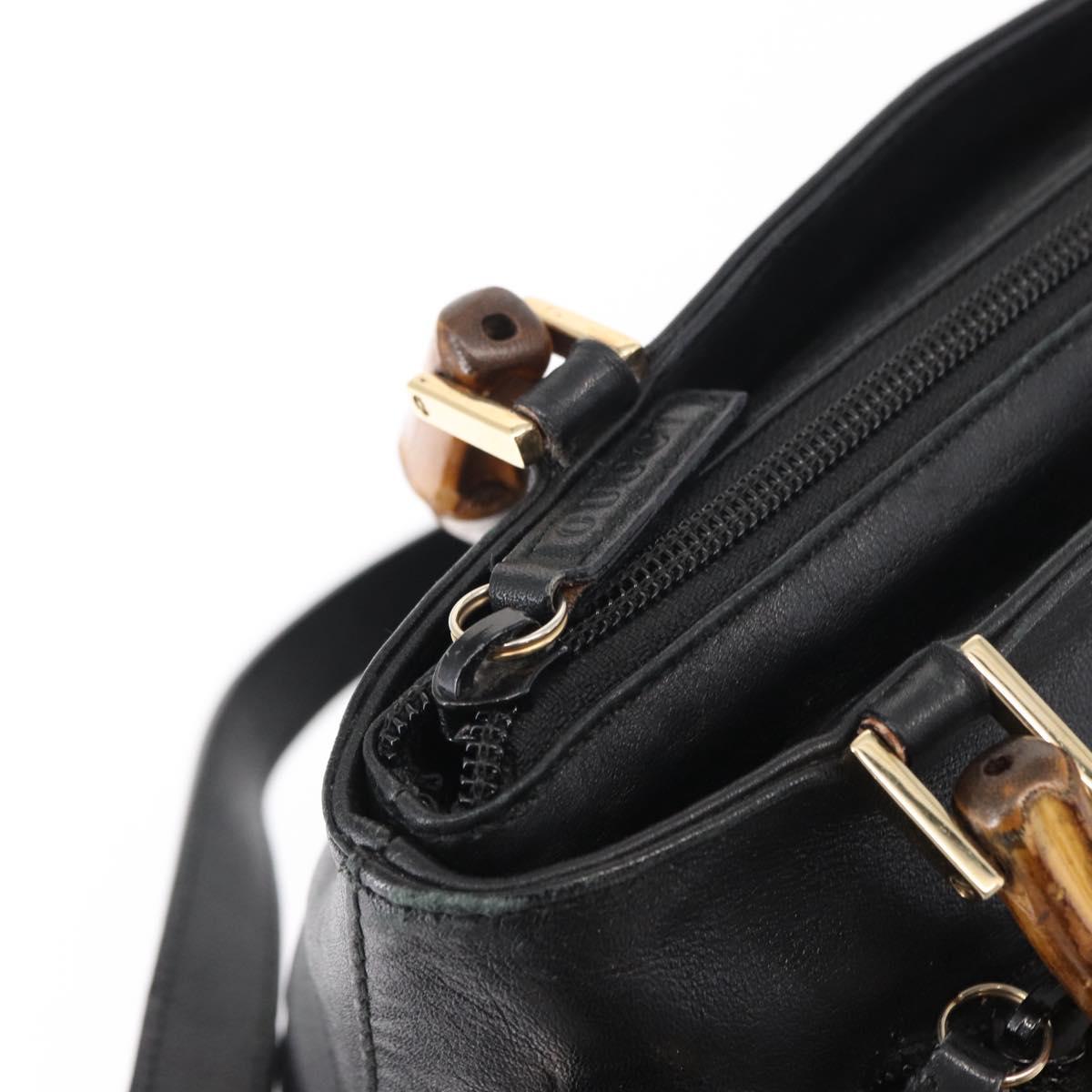 GUCCI Bamboo Hand Bag Leather 2way Black Gold 002 3754 0508 Auth ep12188