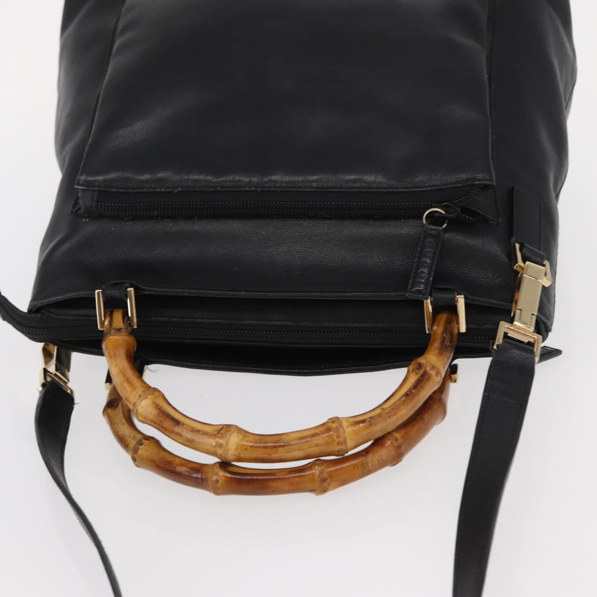 GUCCI Bamboo Hand Bag Leather 2way Black Gold 002 3754 0508 Auth ep12188