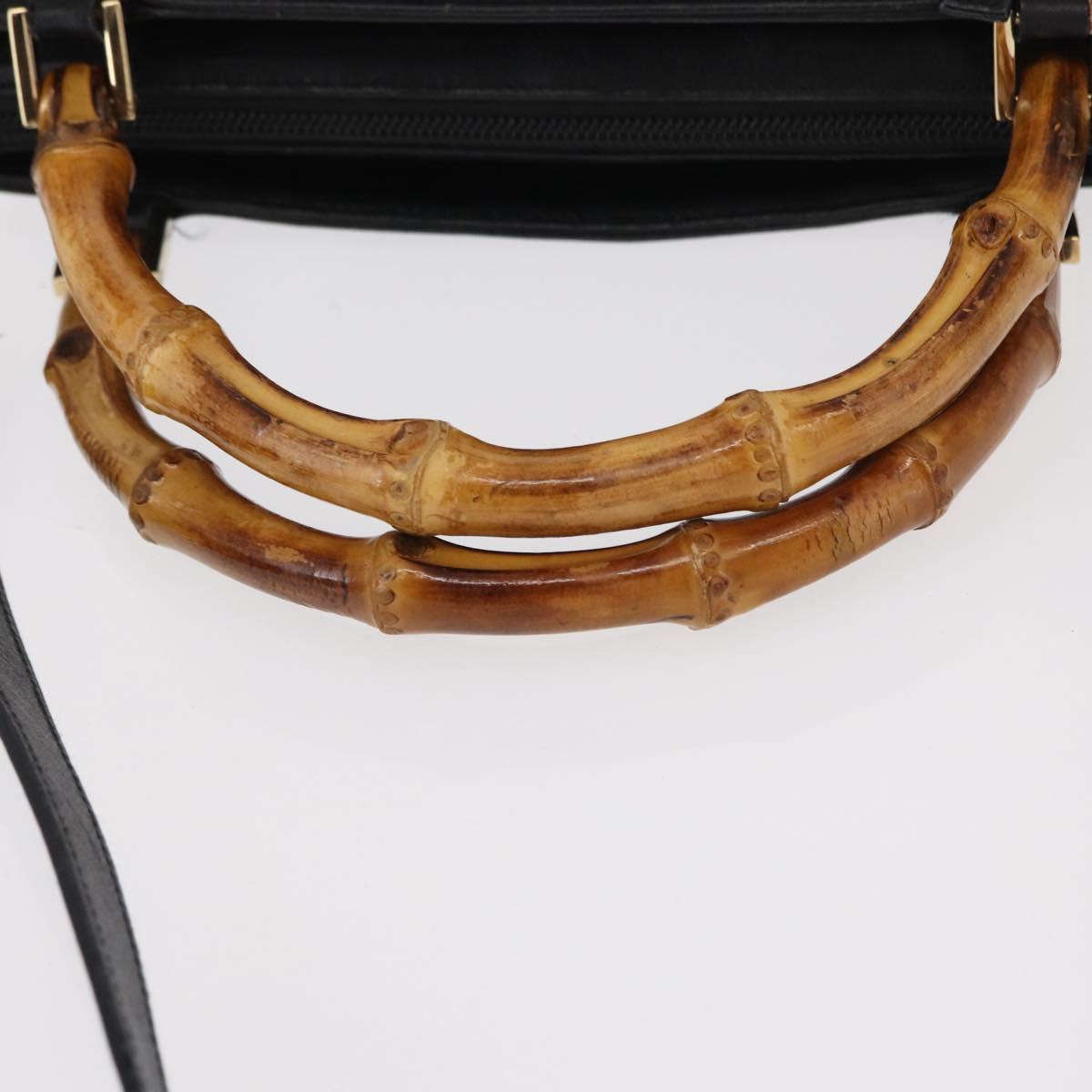 GUCCI Bamboo Hand Bag Leather 2way Black Gold 002 3754 0508 Auth ep12188