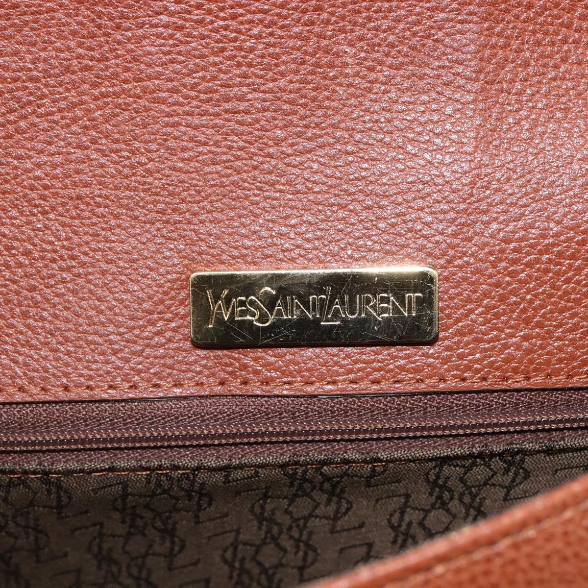SAINT LAURENT Shoulder Bag Leather Brown Gold Auth ep12190