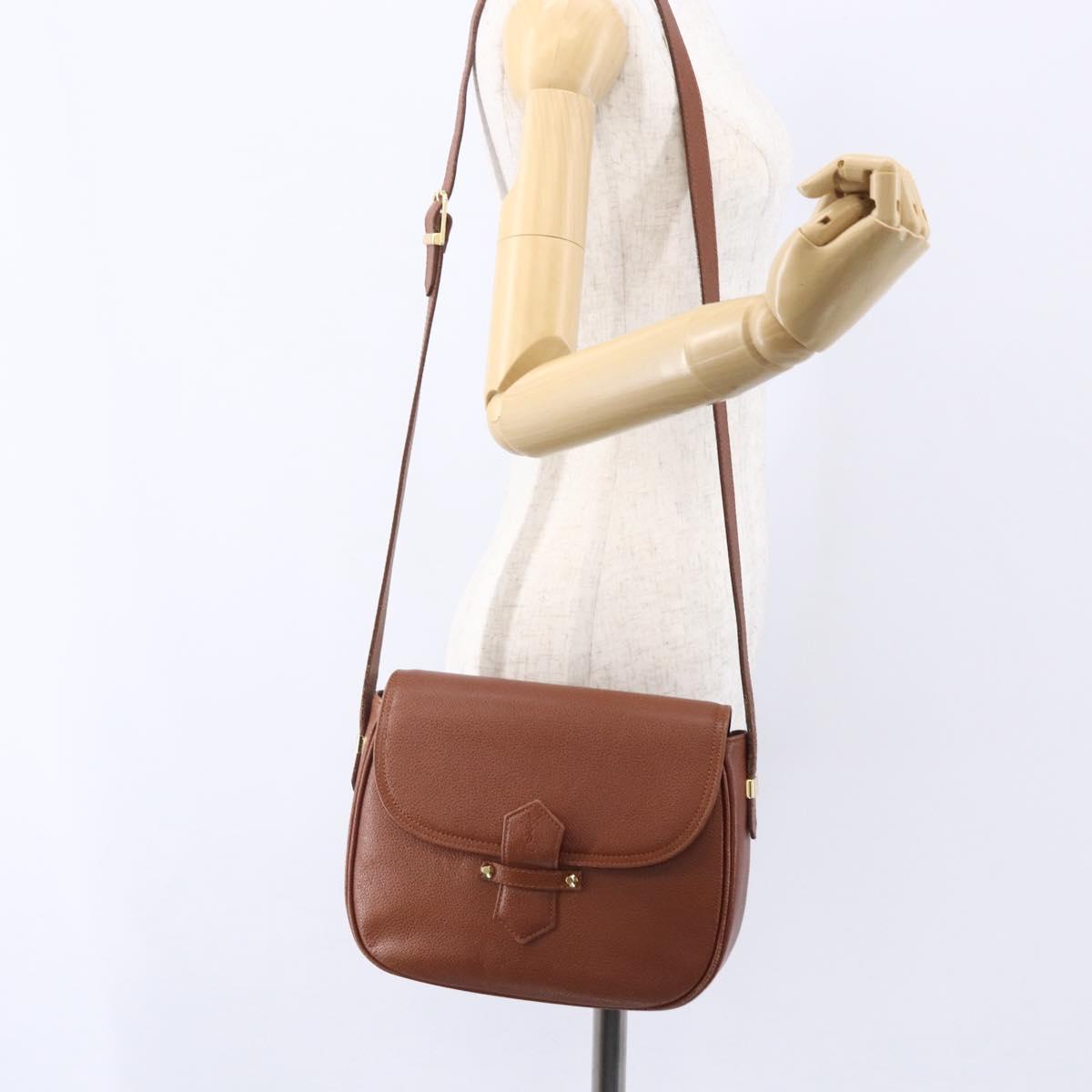 SAINT LAURENT Shoulder Bag Leather Brown Gold Auth ep12190