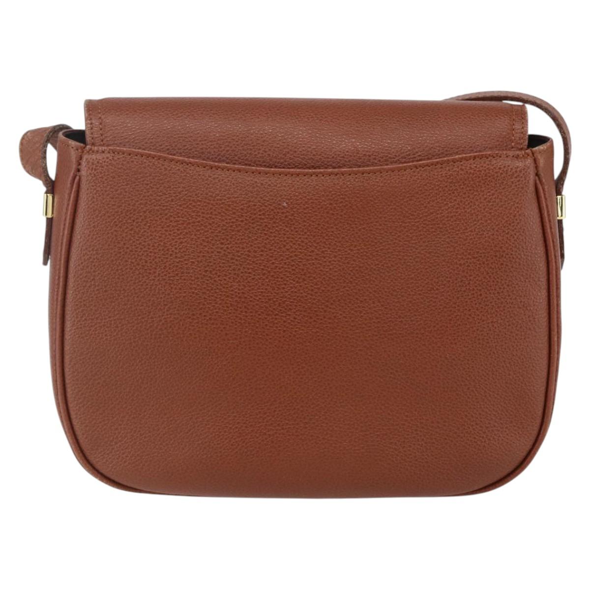 SAINT LAURENT Shoulder Bag Leather Brown Gold Auth ep12190