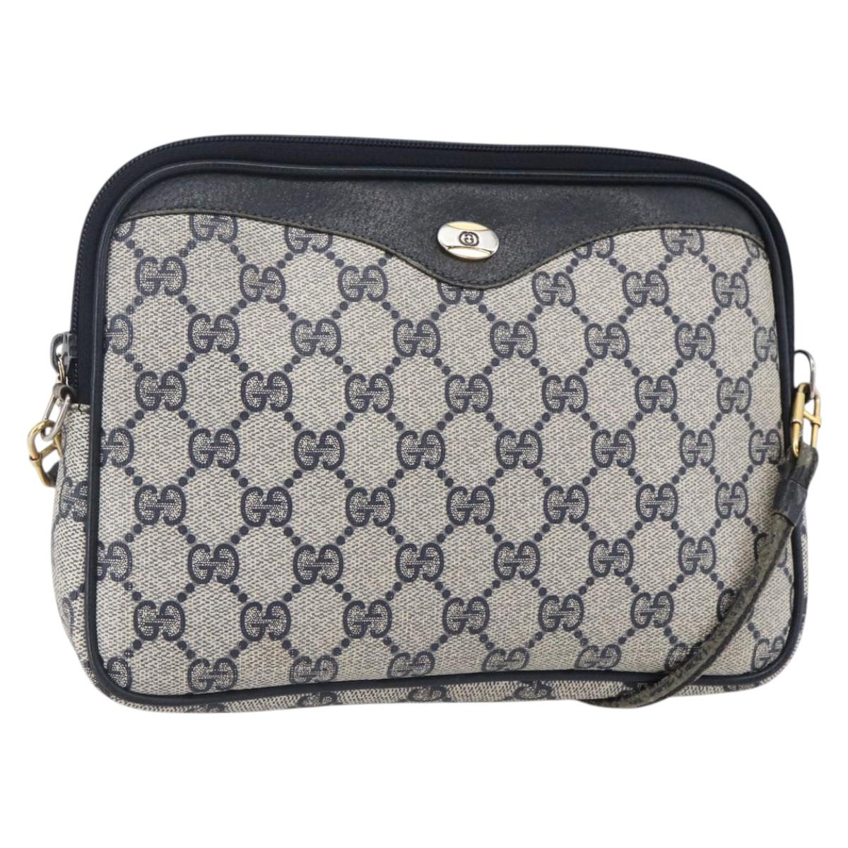 GUCCI GG Supreme Shoulder Bag PVC Navy Gold 97 02 068 Auth ep12195