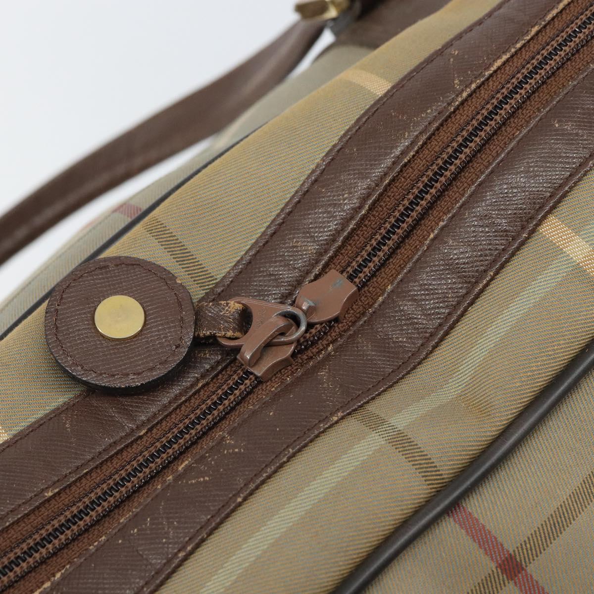 Burberrys Nova Check Boston Bag Canvas Beige Gold Auth ep12208