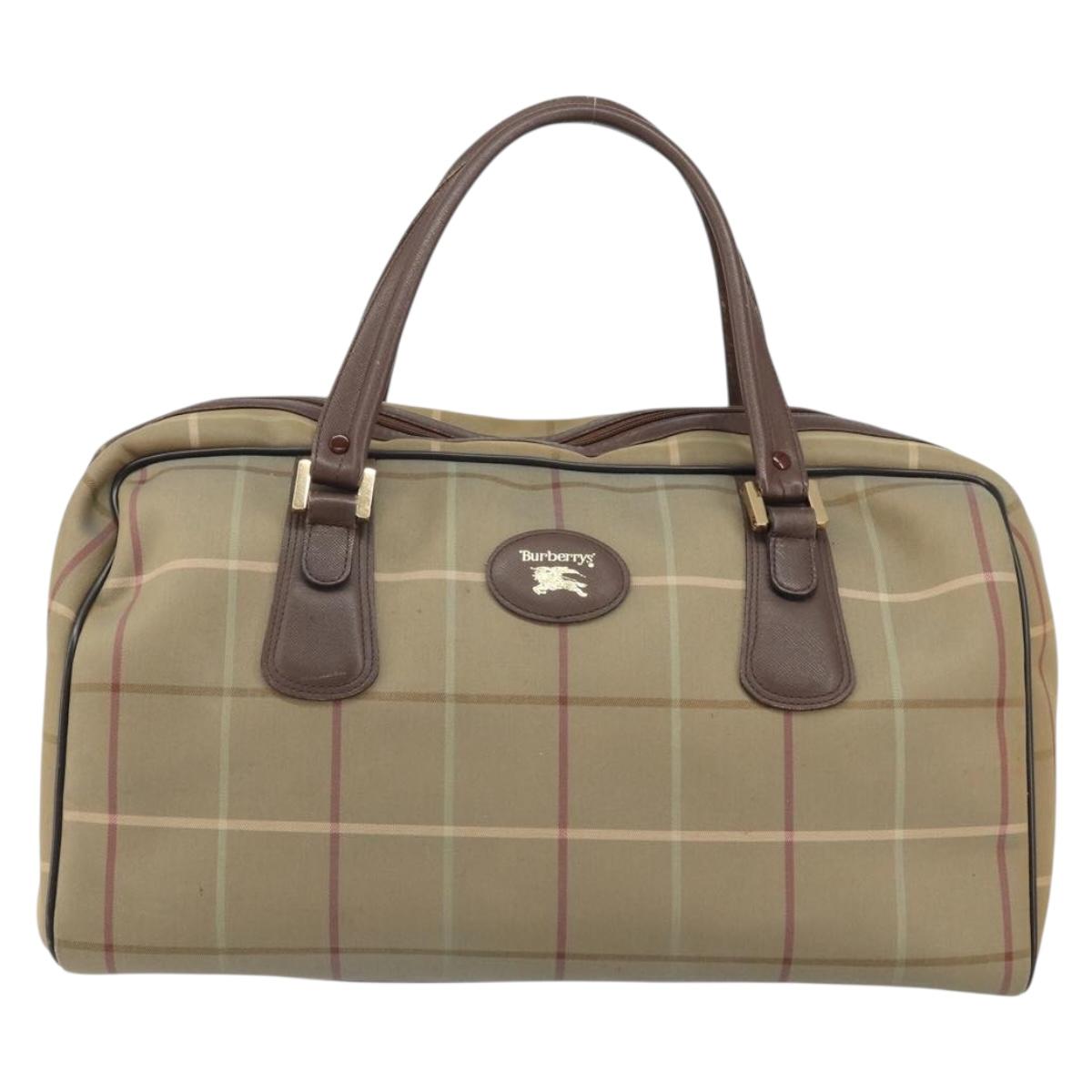 Burberrys Nova Check Boston Bag Canvas Beige Gold Auth ep12208