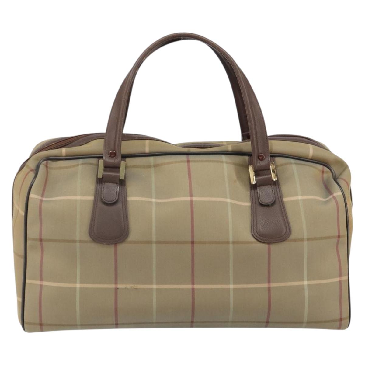 Burberrys Nova Check Boston Bag Canvas Beige Gold Auth ep12208