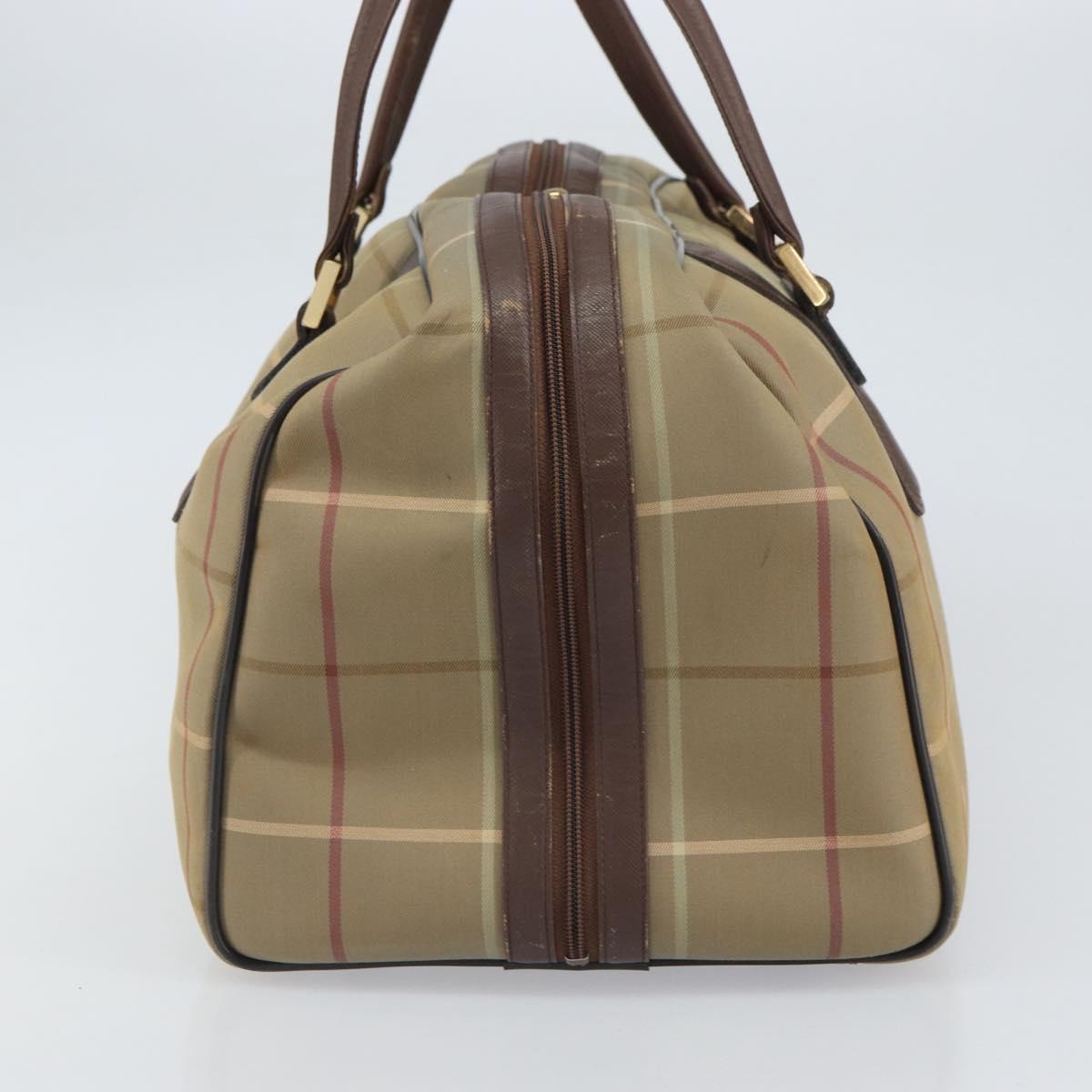 Burberrys Nova Check Boston Bag Canvas Beige Gold Auth ep12208