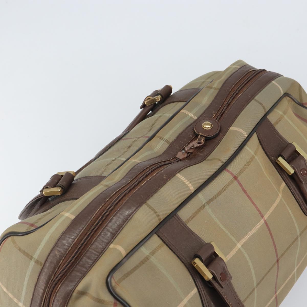 Burberrys Nova Check Boston Bag Canvas Beige Gold Auth ep12208