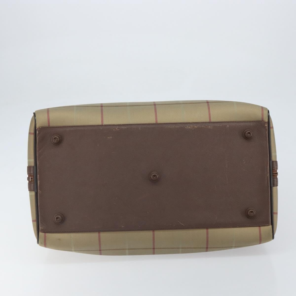 Burberrys Nova Check Boston Bag Canvas Beige Gold Auth ep12208