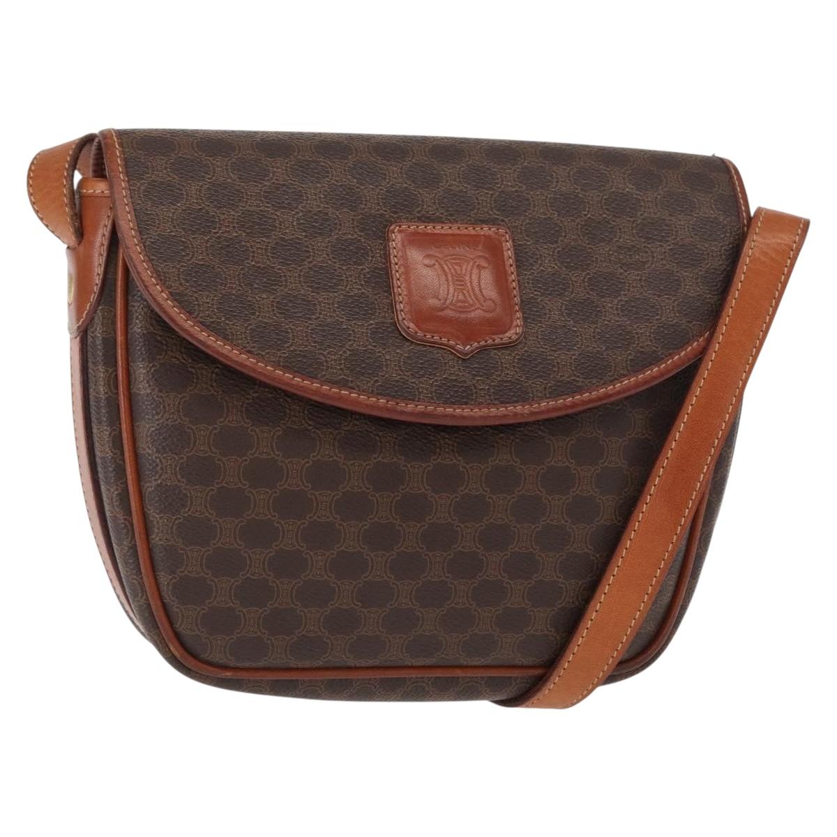 CELINE Macadam Canvas Shoulder Bag PVC Leather Brown Gold Auth ep12228