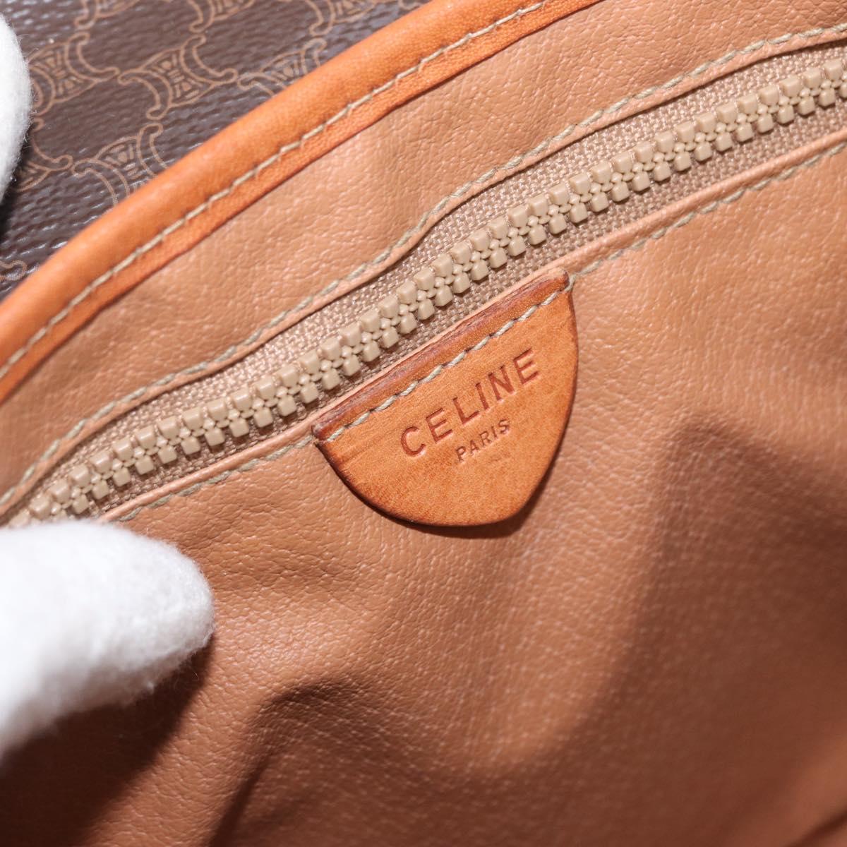 CELINE Macadam Canvas Shoulder Bag PVC Leather Brown Gold Auth ep12228