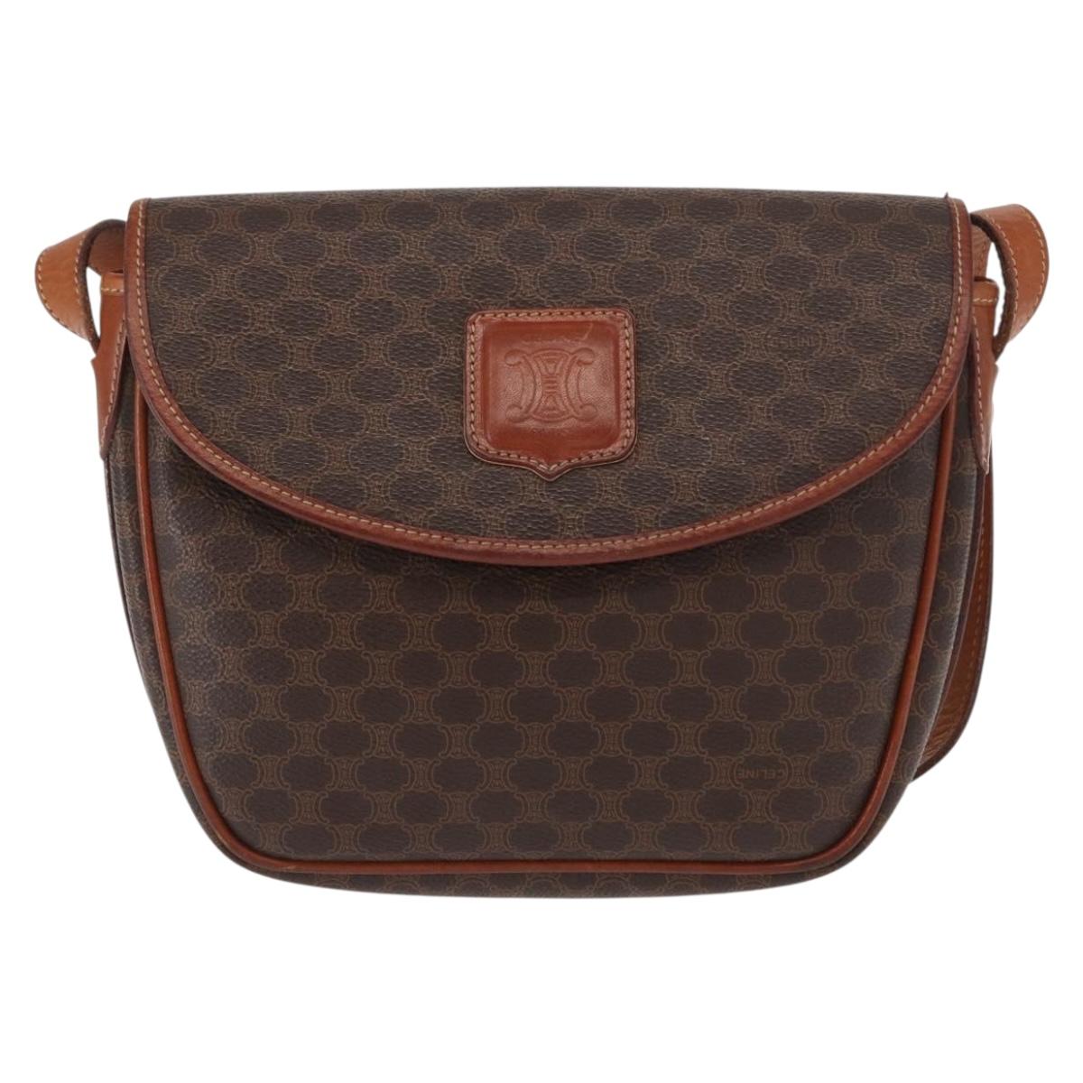 CELINE Macadam Canvas Shoulder Bag PVC Leather Brown Gold Auth ep12228