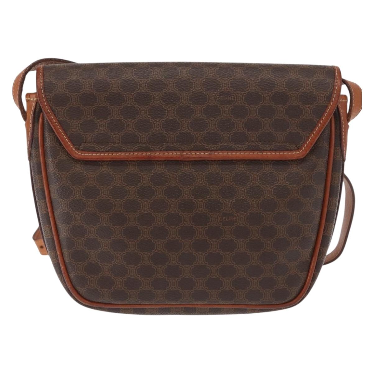 CELINE Macadam Canvas Shoulder Bag PVC Leather Brown Gold Auth ep12228