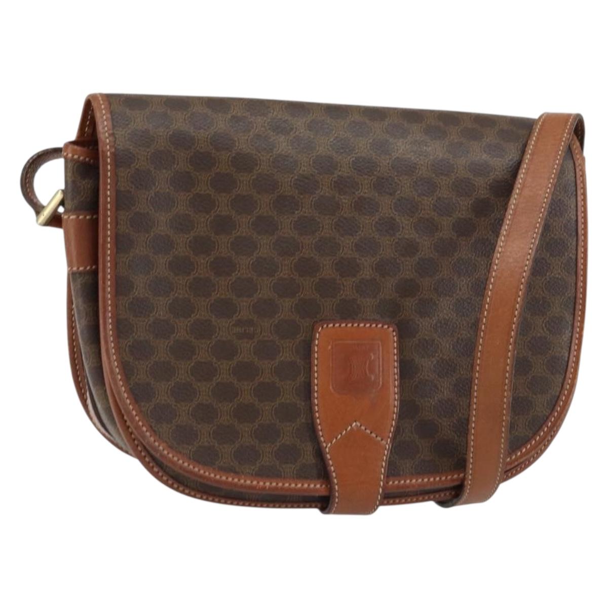 CELINE Macadam Canvas Shoulder Bag PVC Leather Brown Gold Auth ep12229