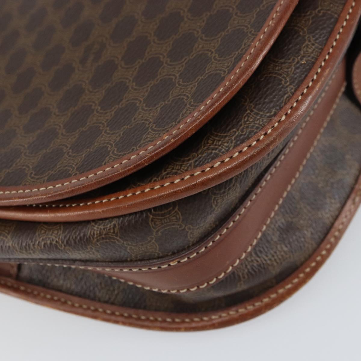 CELINE Macadam Canvas Shoulder Bag PVC Leather Brown Gold Auth ep12229