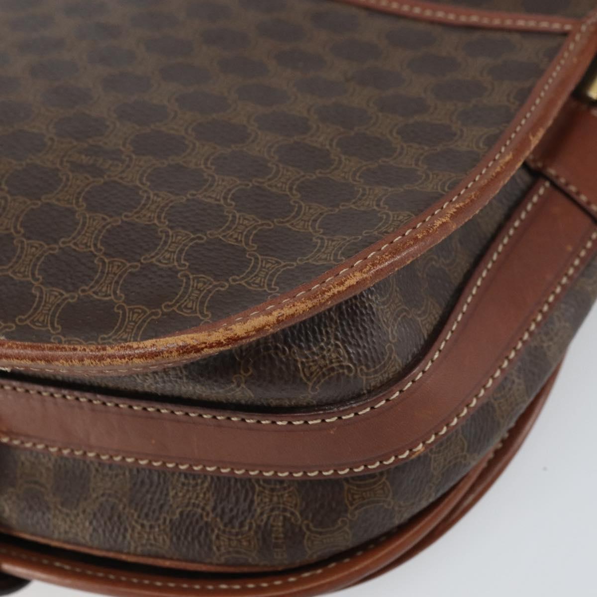 CELINE Macadam Canvas Shoulder Bag PVC Leather Brown Gold Auth ep12229