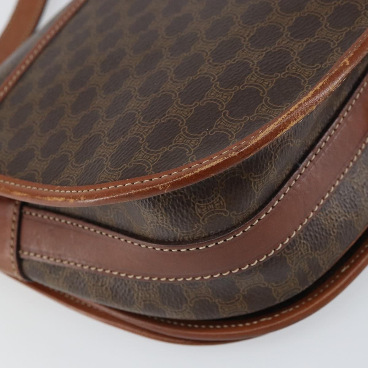 CELINE Macadam Canvas Shoulder Bag PVC Leather Brown Gold Auth ep12229