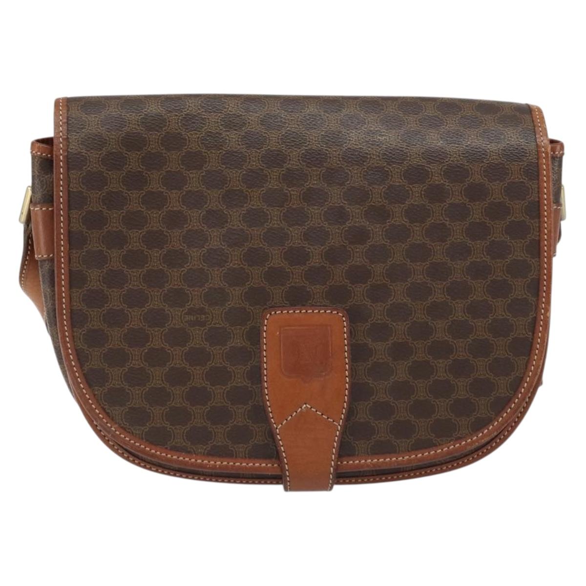 CELINE Macadam Canvas Shoulder Bag PVC Leather Brown Gold Auth ep12229