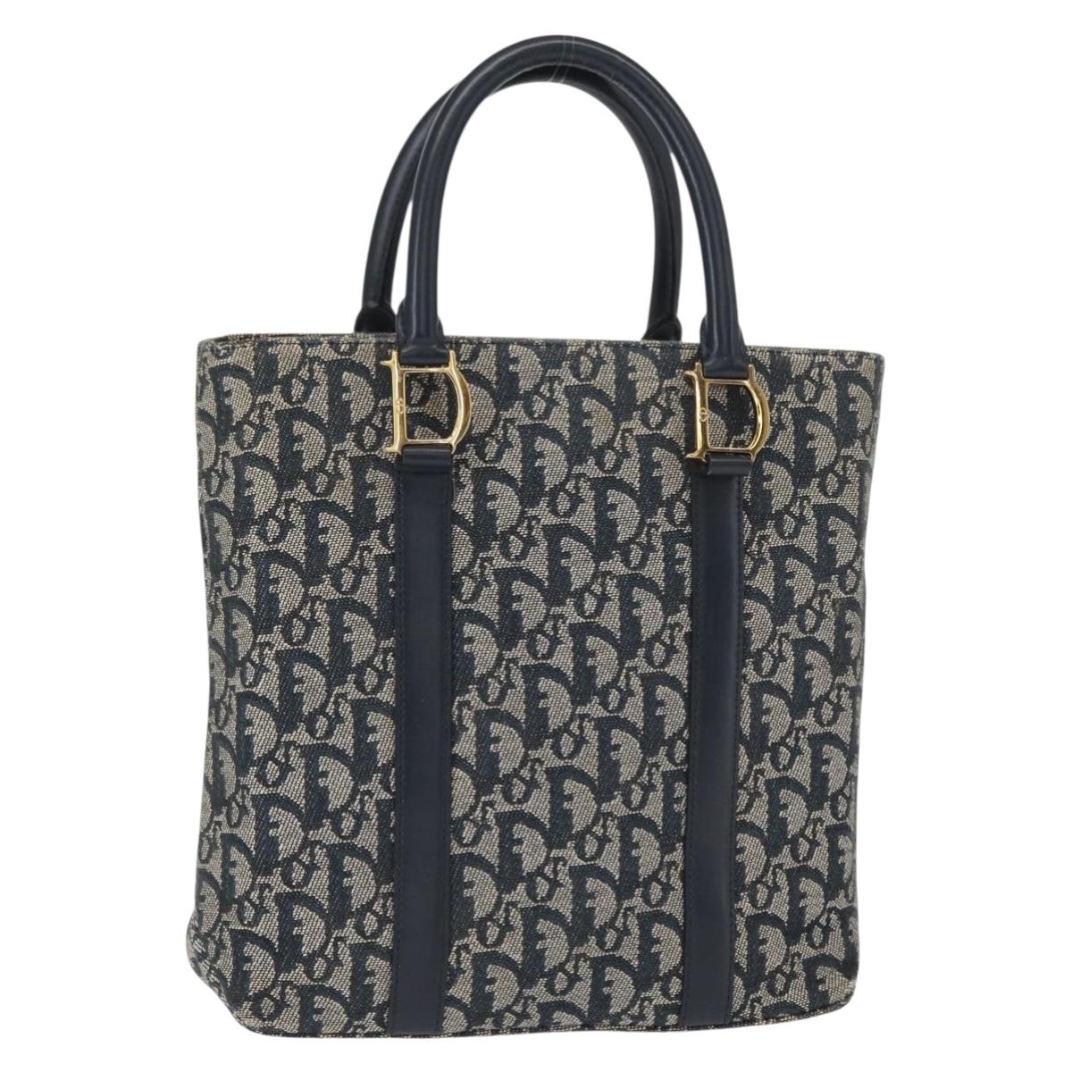Christian Dior Trotter Canvas Hand Bag Navy Gold Auth ep12230