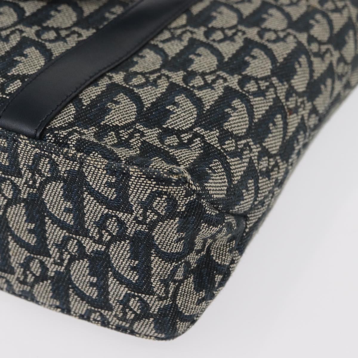 Christian Dior Trotter Canvas Hand Bag Navy Gold Auth ep12230