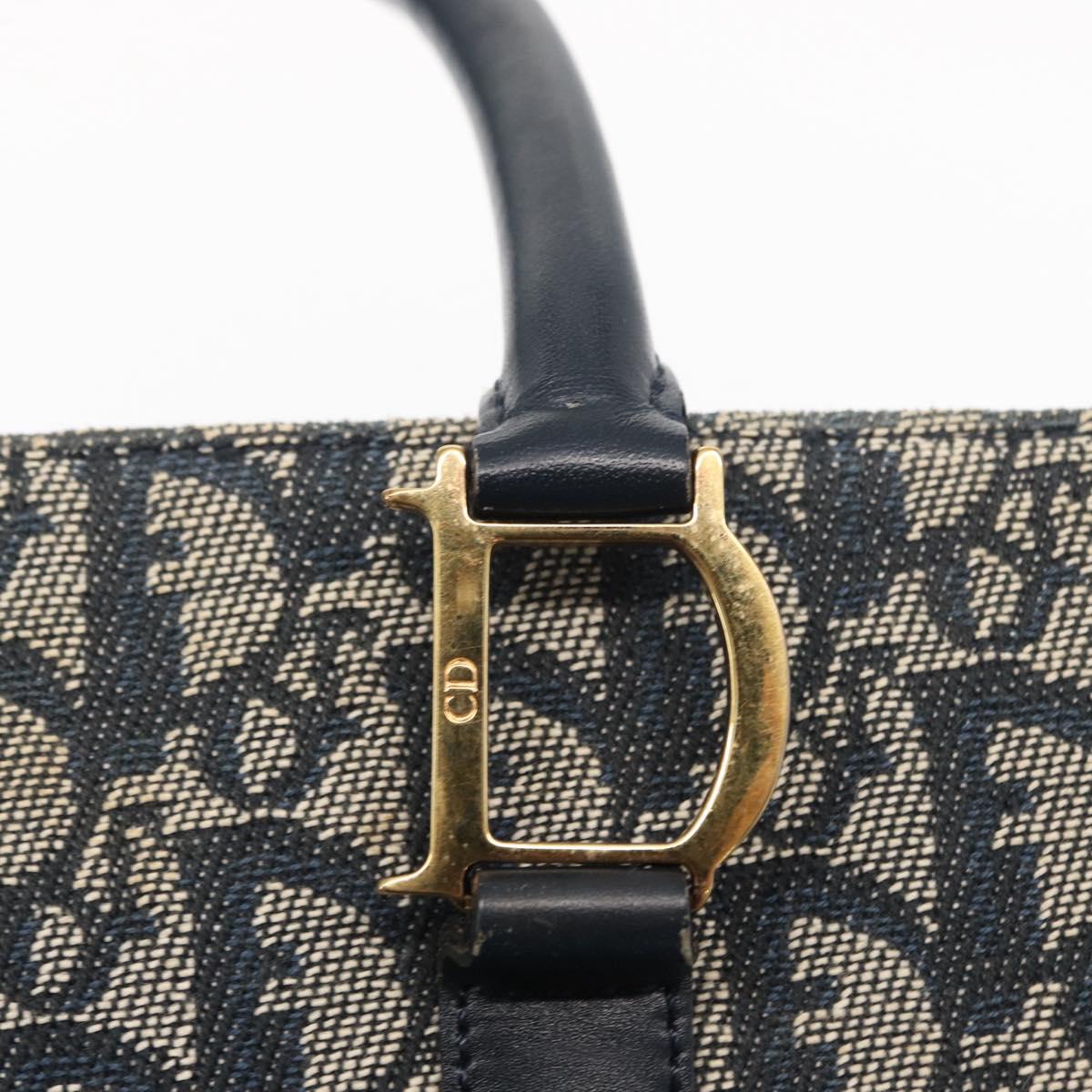 Christian Dior Trotter Canvas Hand Bag Navy Gold Auth ep12230