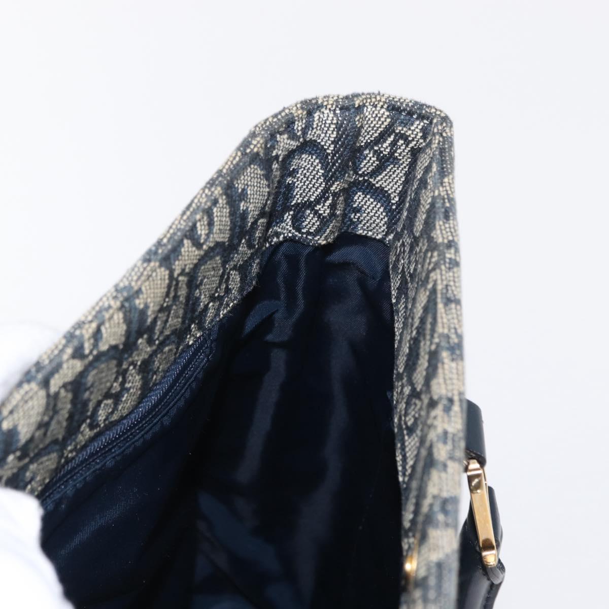 Christian Dior Trotter Canvas Hand Bag Navy Gold Auth ep12230