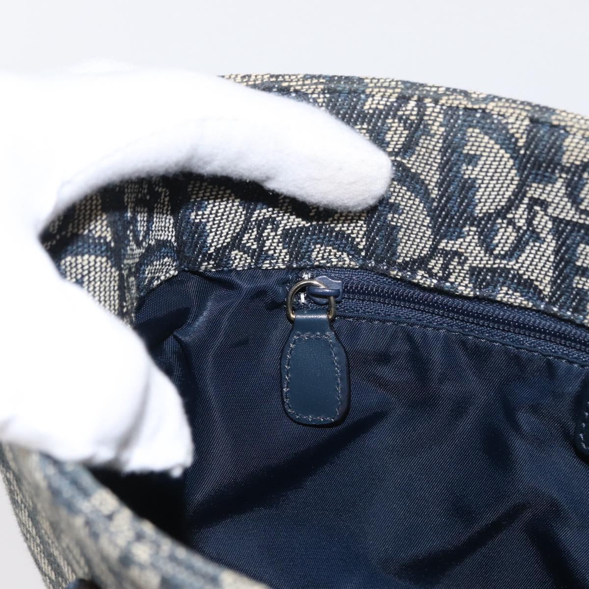 Christian Dior Trotter Canvas Hand Bag Navy Gold Auth ep12230