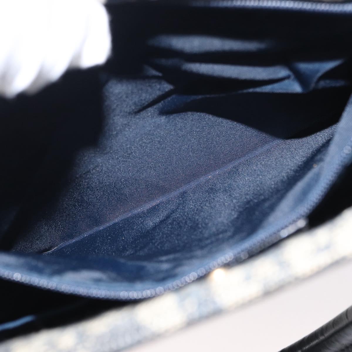 Christian Dior Trotter Canvas Hand Bag Navy Gold Auth ep12230