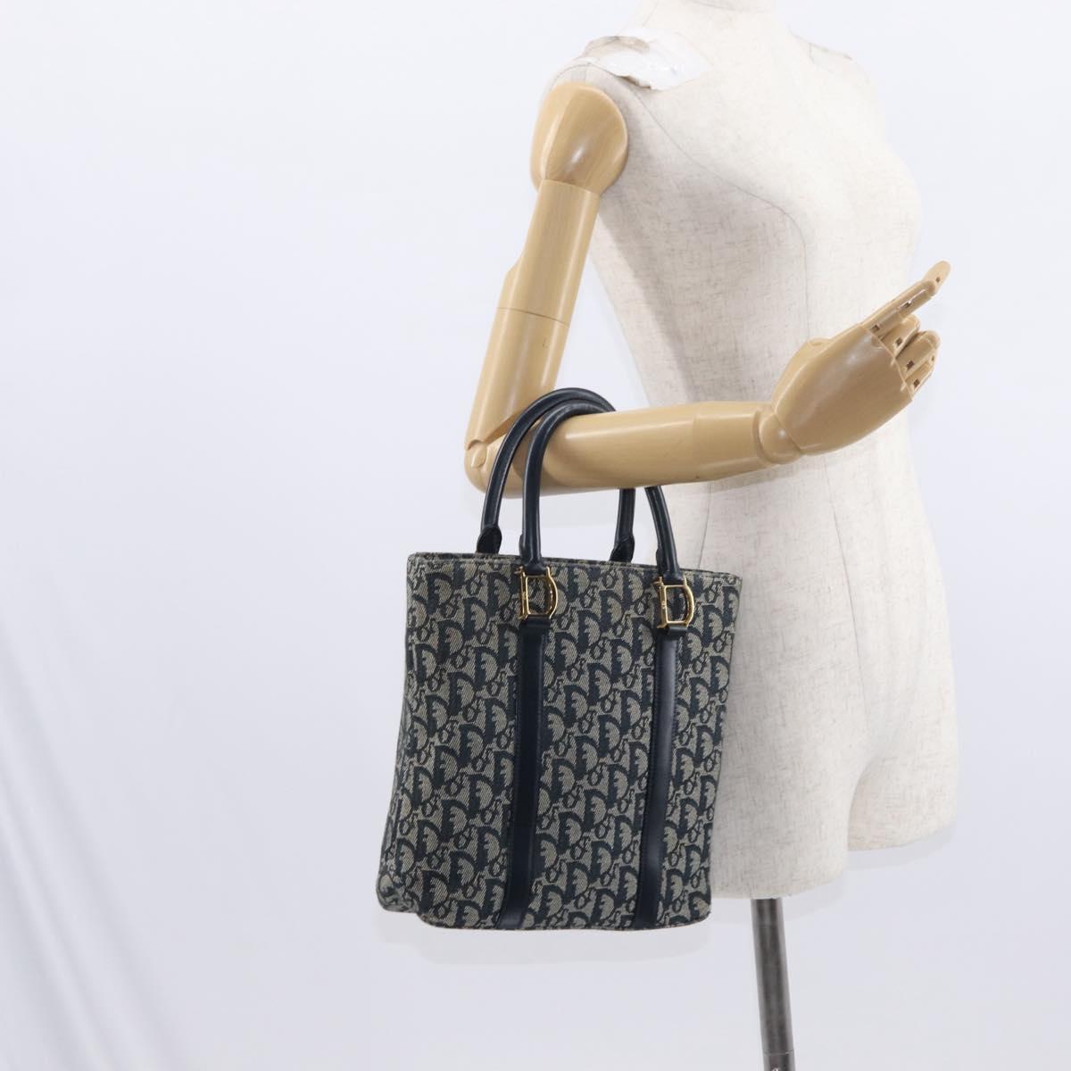 Christian Dior Trotter Canvas Hand Bag Navy Gold Auth ep12230
