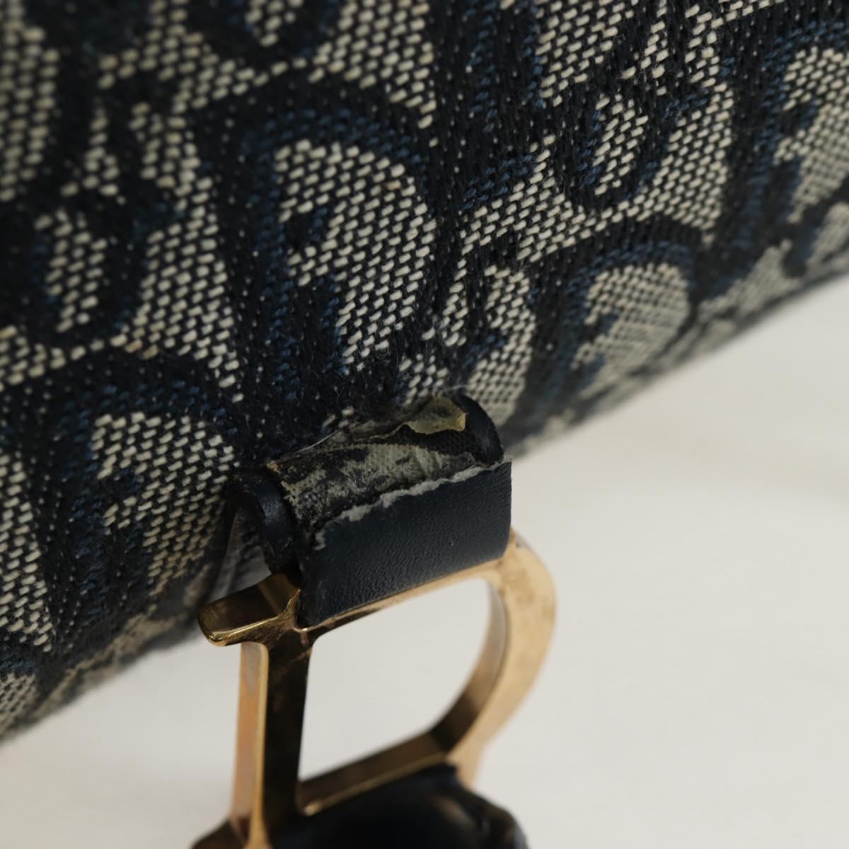 Christian Dior Trotter Canvas Hand Bag Navy Gold Auth ep12230