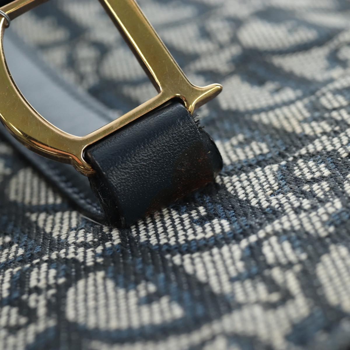 Christian Dior Trotter Canvas Hand Bag Navy Gold Auth ep12230
