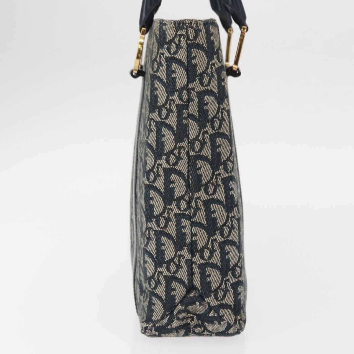 Christian Dior Trotter Canvas Hand Bag Navy Gold Auth ep12230