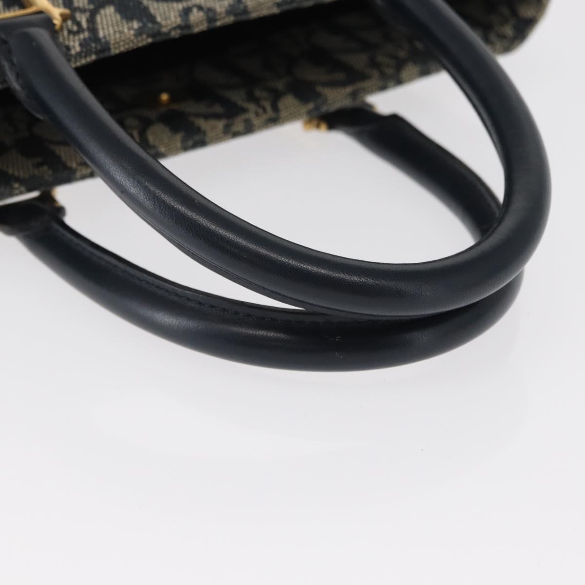 Christian Dior Trotter Canvas Hand Bag Navy Gold Auth ep12230