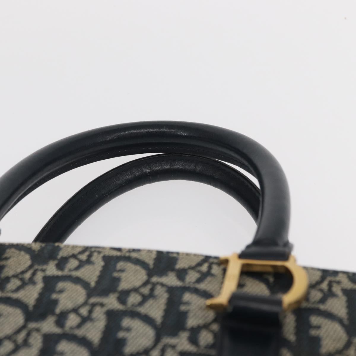 Christian Dior Trotter Canvas Hand Bag Navy Gold Auth ep12230