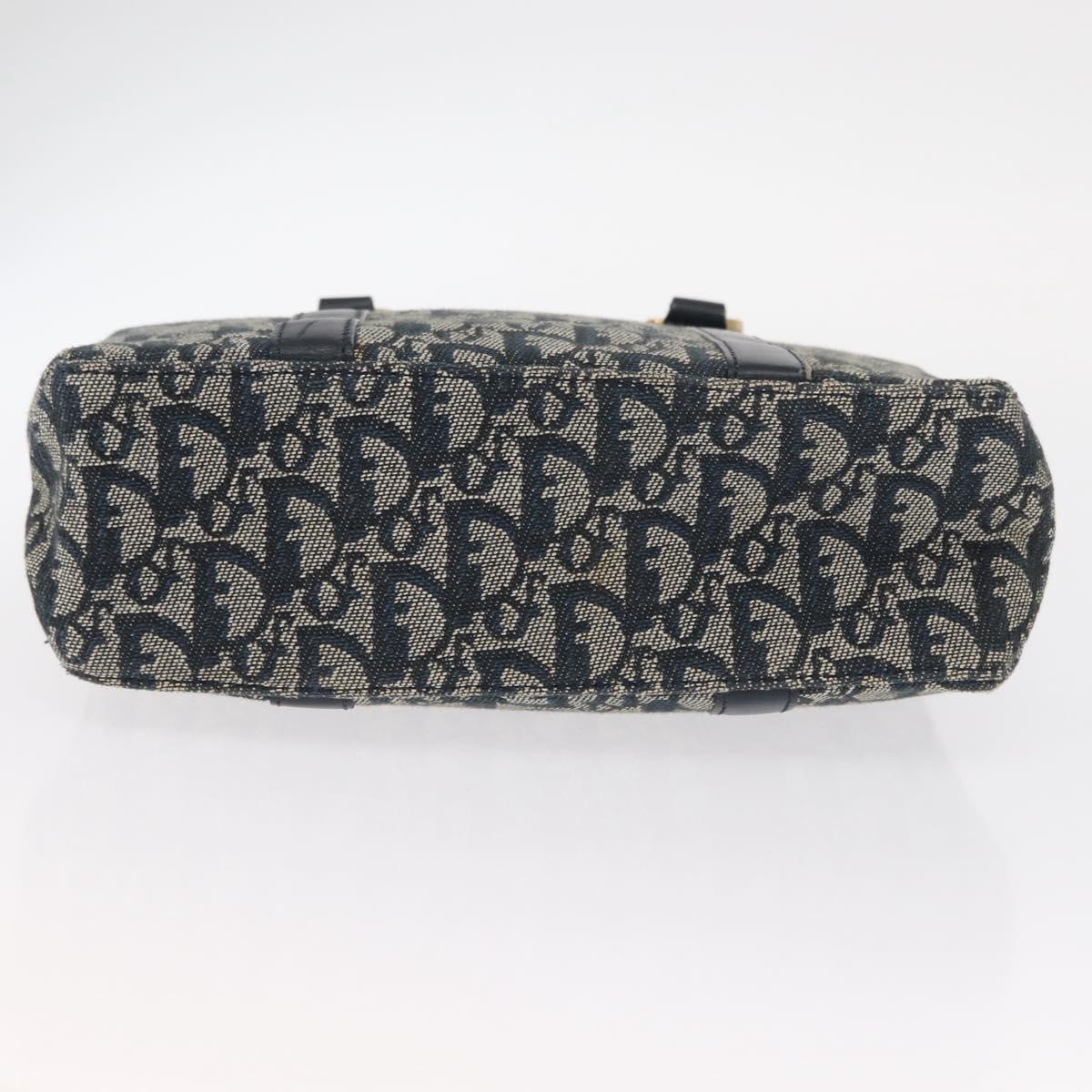 Christian Dior Trotter Canvas Hand Bag Navy Gold Auth ep12230