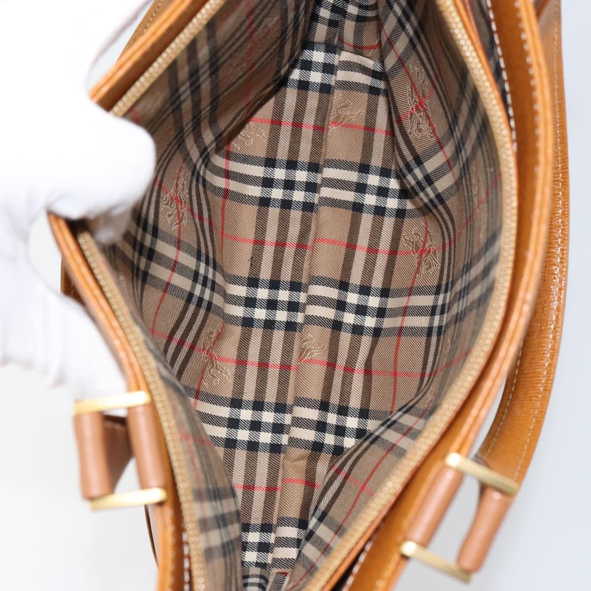 BURBERRY Tote Bag Leather Brown Gold Auth ep12232
