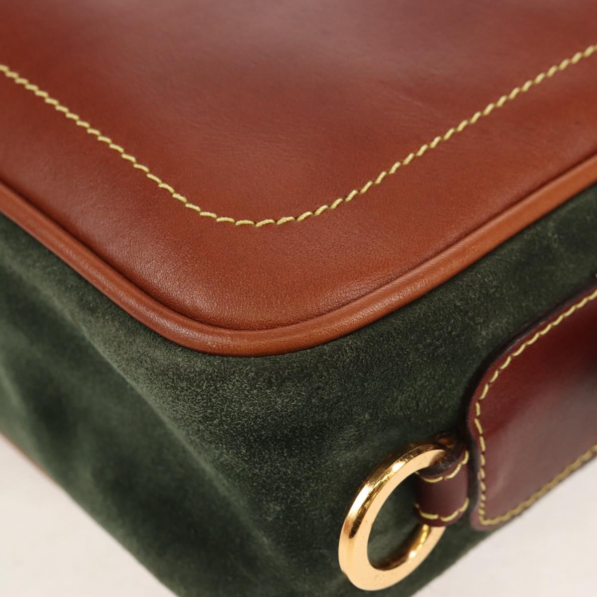 LOEWE Anagram Shoulder Bag Leather Suede Brown Gold Auth ep12235