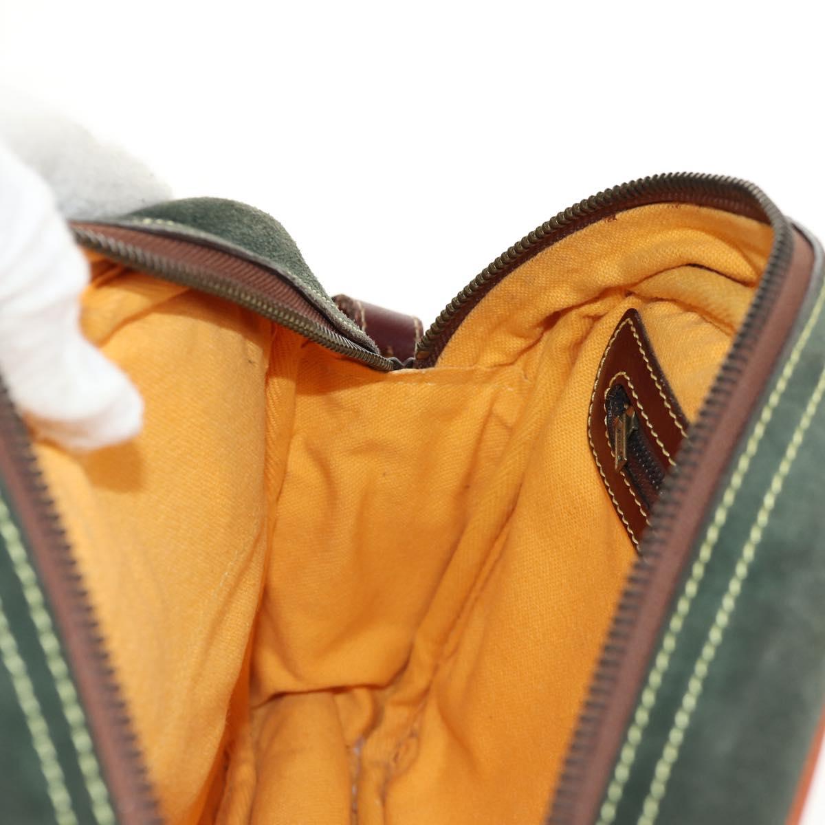 LOEWE Anagram Shoulder Bag Leather Suede Brown Gold Auth ep12235