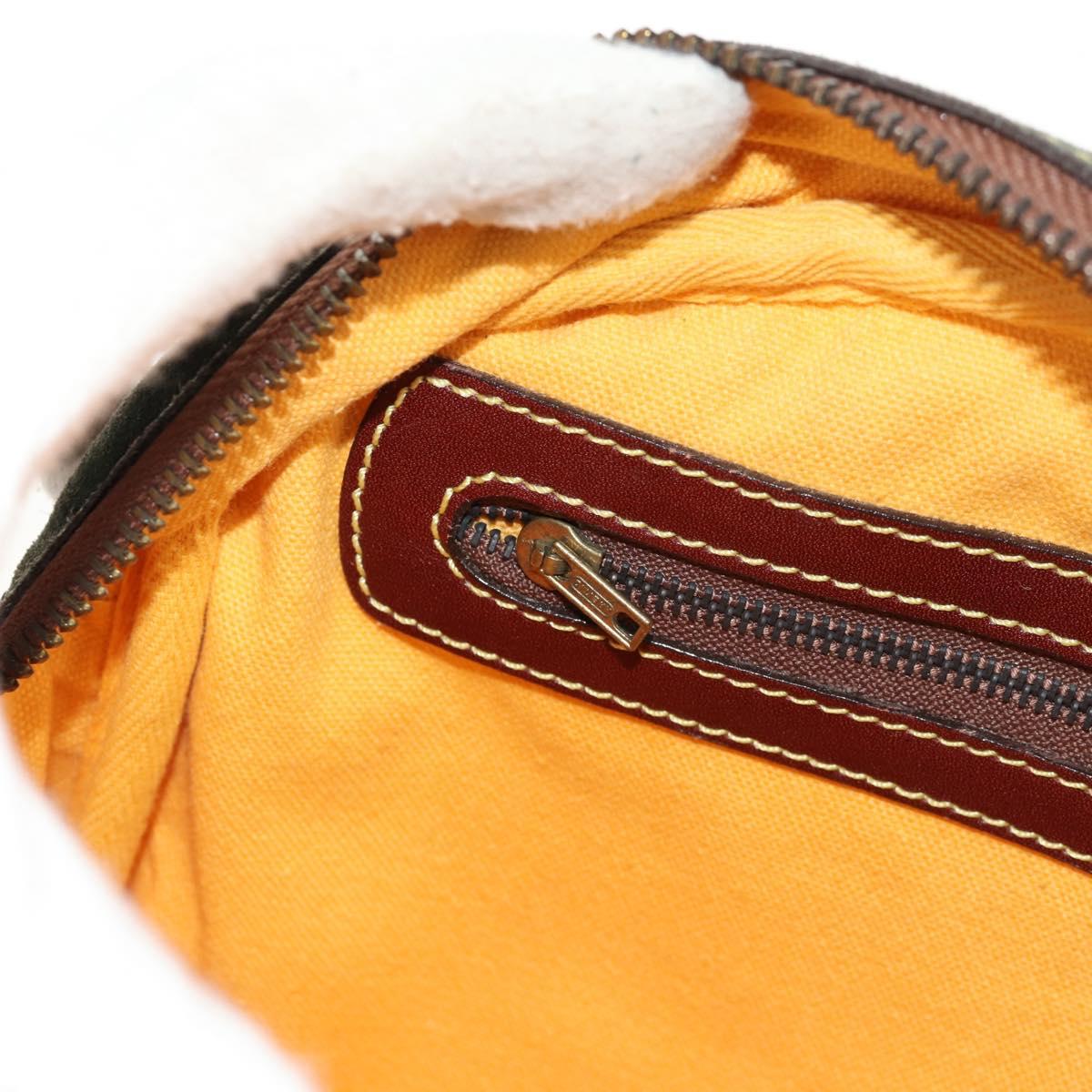 LOEWE Anagram Shoulder Bag Leather Suede Brown Gold Auth ep12235