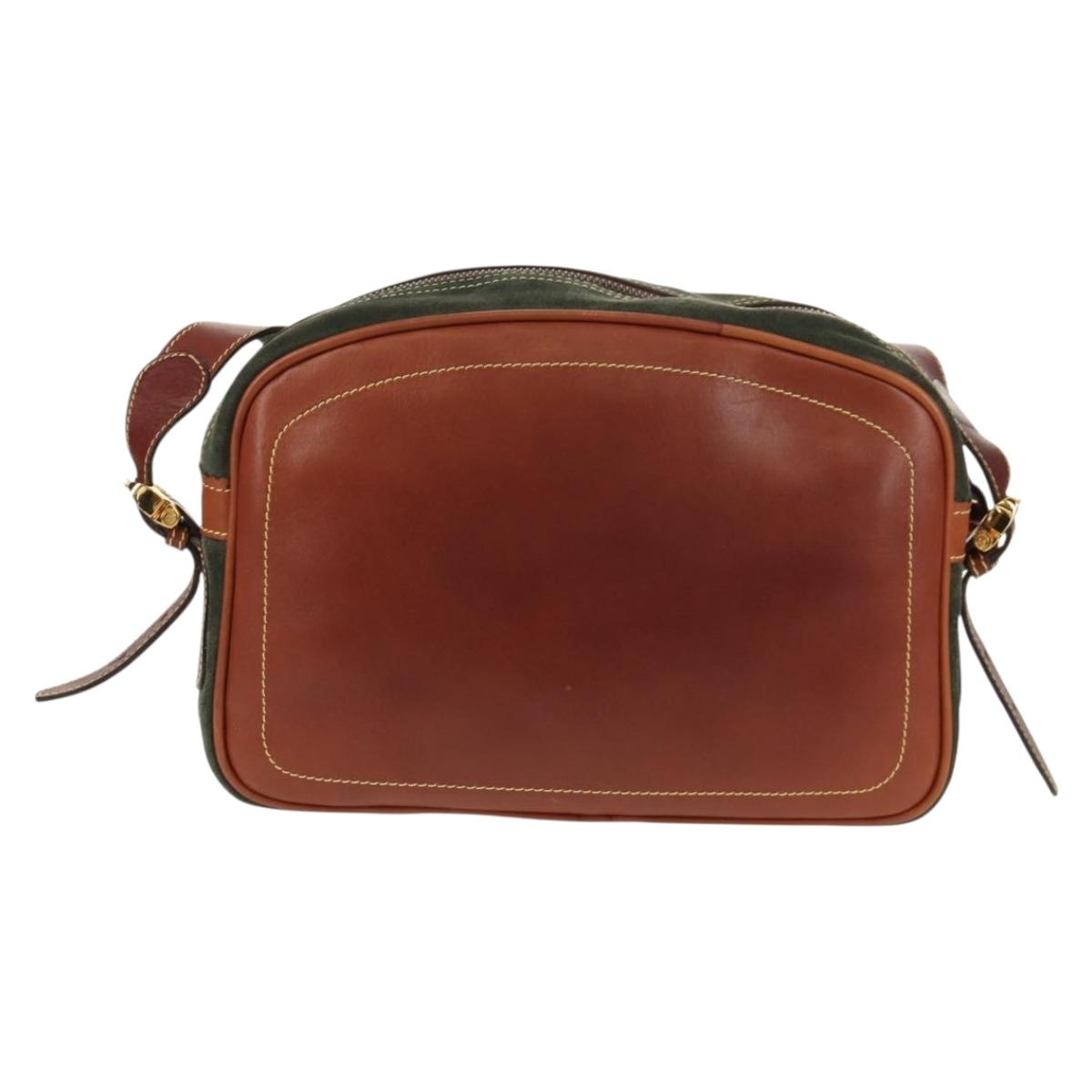 LOEWE Anagram Shoulder Bag Leather Suede Brown Gold Auth ep12235