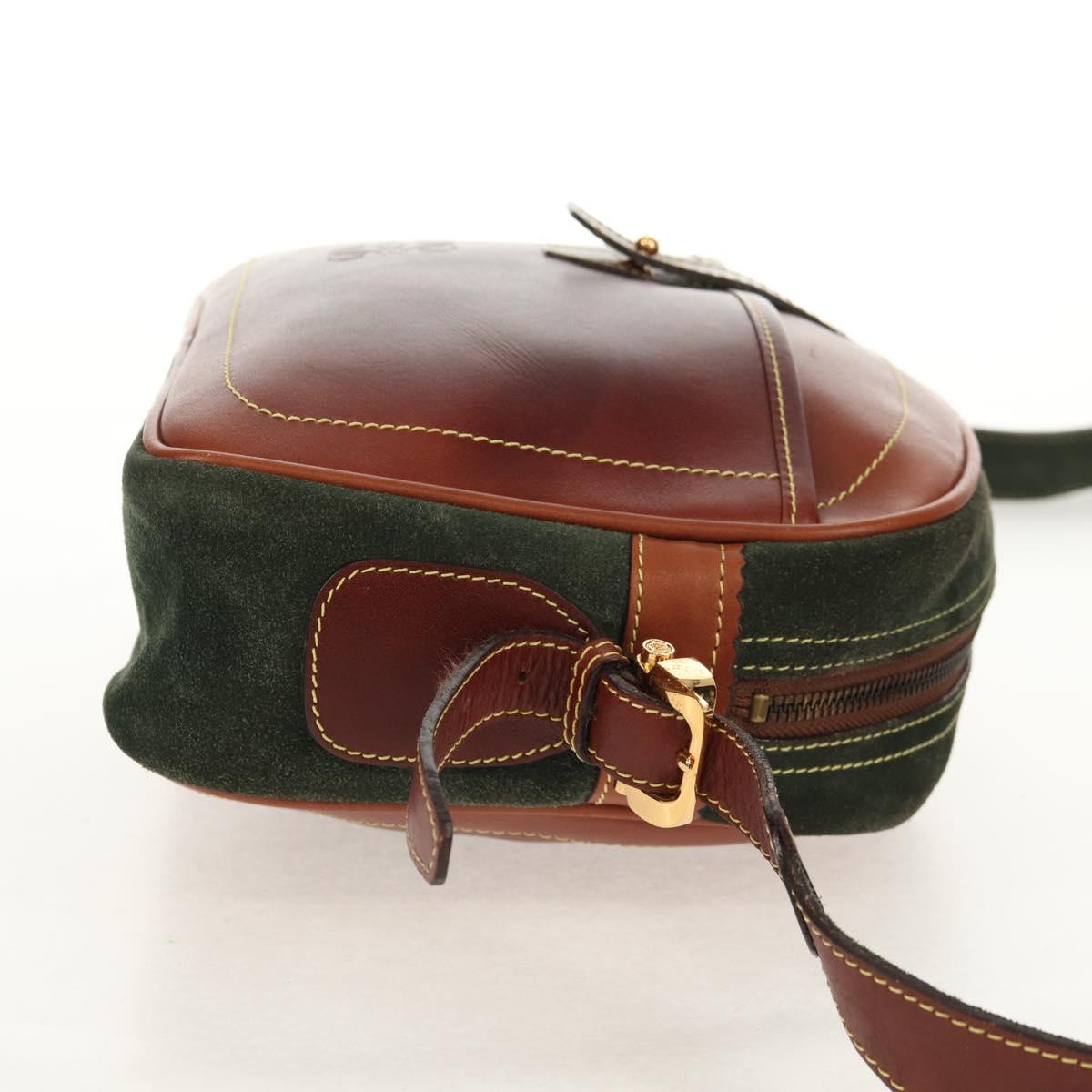 LOEWE Anagram Shoulder Bag Leather Suede Brown Gold Auth ep12235