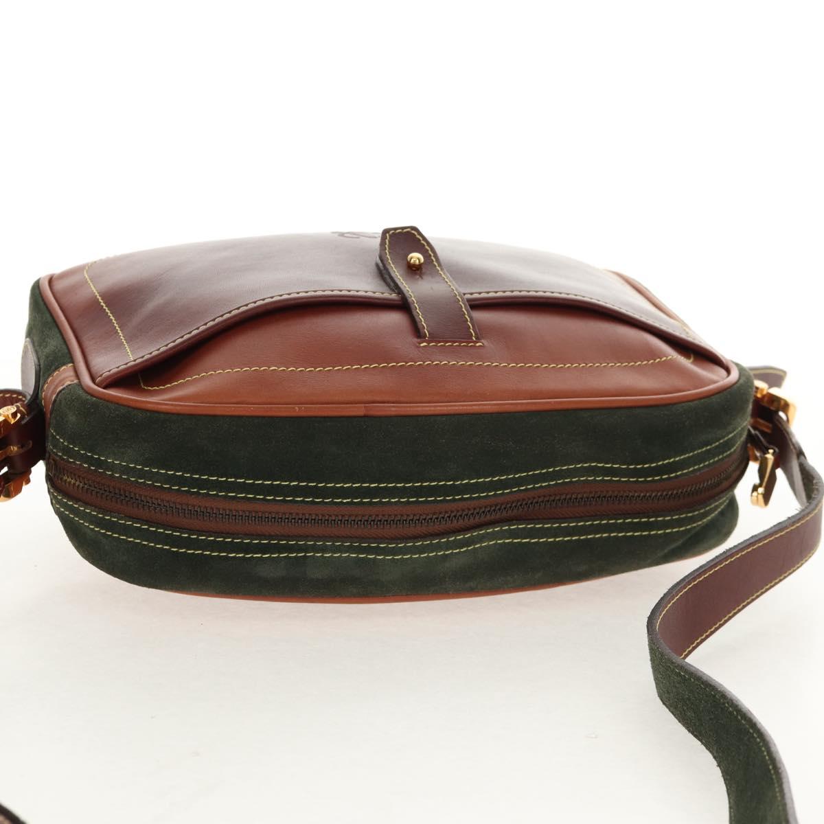 LOEWE Anagram Shoulder Bag Leather Suede Brown Gold Auth ep12235