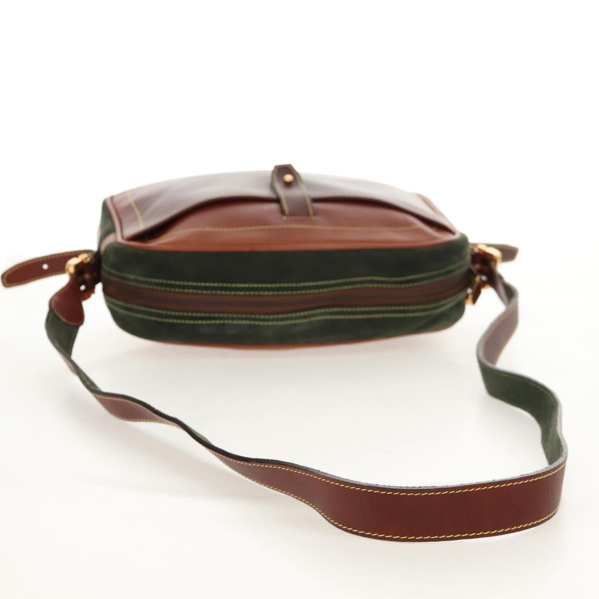 LOEWE Anagram Shoulder Bag Leather Suede Brown Gold Auth ep12235