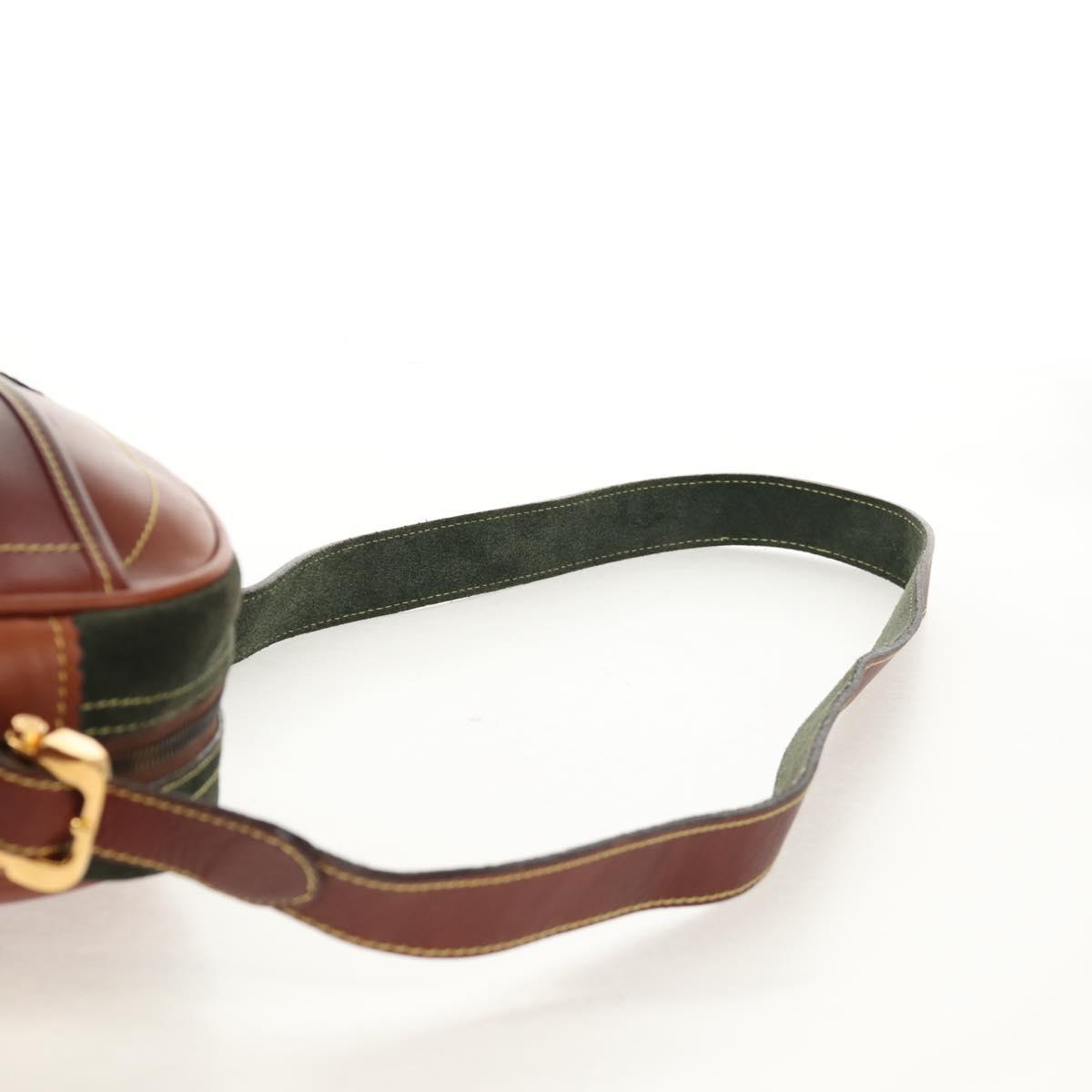 LOEWE Anagram Shoulder Bag Leather Suede Brown Gold Auth ep12235