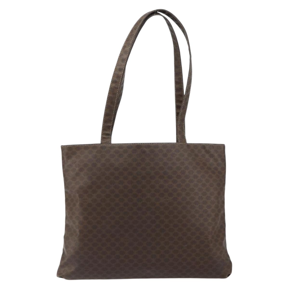 CELINE Macadam Canvas Tote Bag PVC Leather Brown Gold Auth ep12237