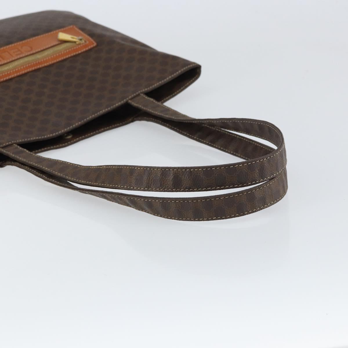 CELINE Macadam Canvas Tote Bag PVC Leather Brown Gold Auth ep12237