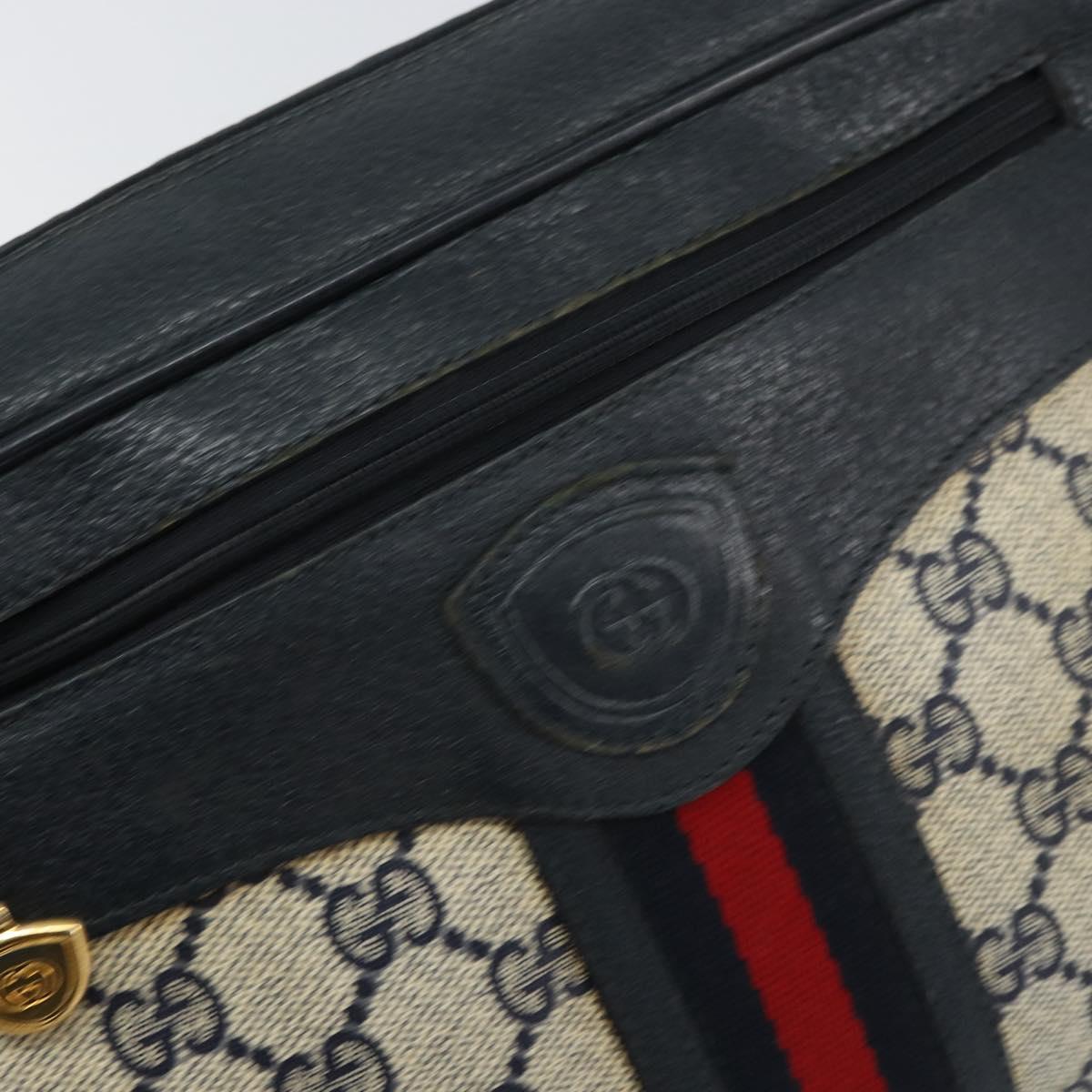 GUCCI GG Supreme Sherry Line Shoulder Bag PVC Navy Gold Red Auth ep12238