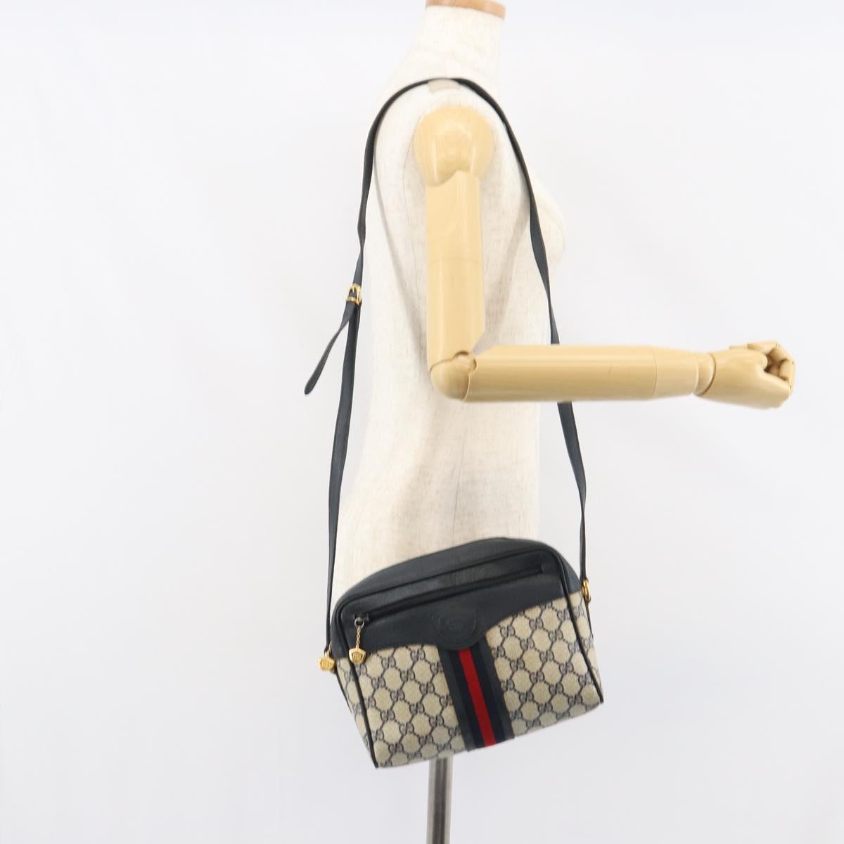 GUCCI GG Supreme Sherry Line Shoulder Bag PVC Navy Gold Red Auth ep12238