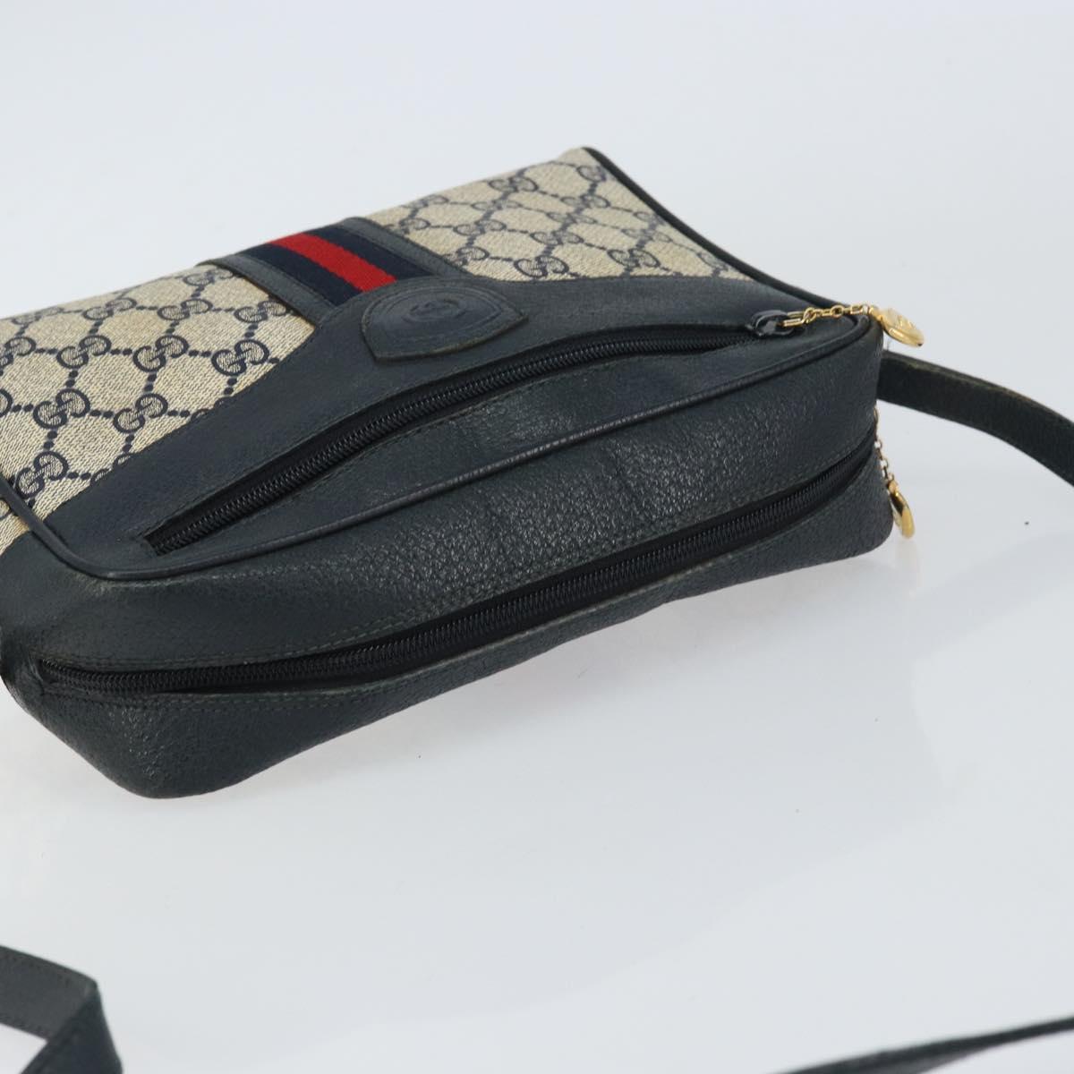 GUCCI GG Supreme Sherry Line Shoulder Bag PVC Navy Gold Red Auth ep12238